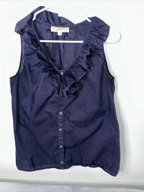 LOFT Navy Ruffle V-Neck Sleeveless Tank